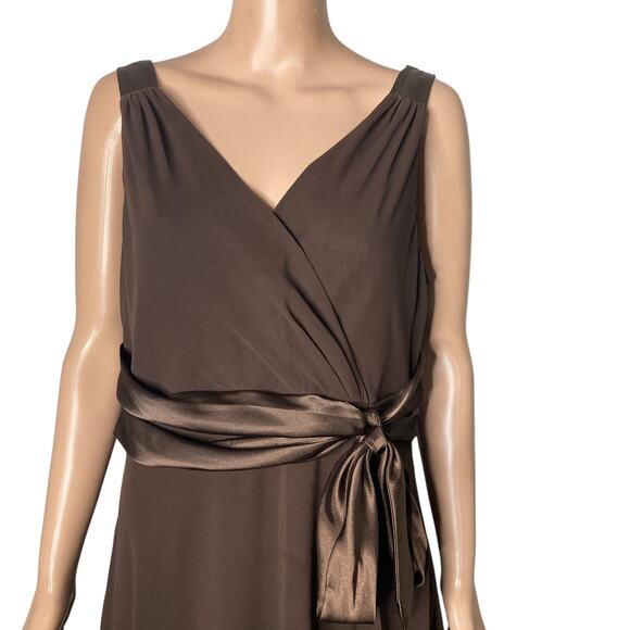 Evan Picone Swing Dress Womens 16 Chocolate Brown Chiffon Flowy Ruffles - Picture 6 of 16